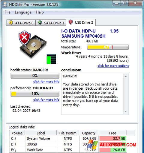 截圖 HDDlife Windows XP