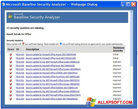 截圖 Microsoft Baseline Security Analyzer Windows XP