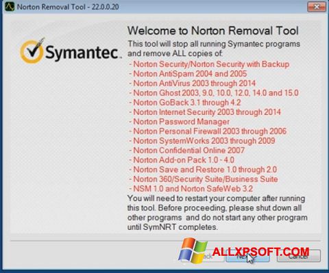 截圖 Norton Removal Tool Windows XP